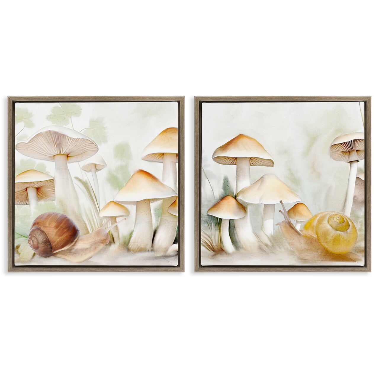 Stupell Industries Snail Crawl by Mushrooms 2pc Floater Framed Canvas Wall Art Set Design by Kim Allen